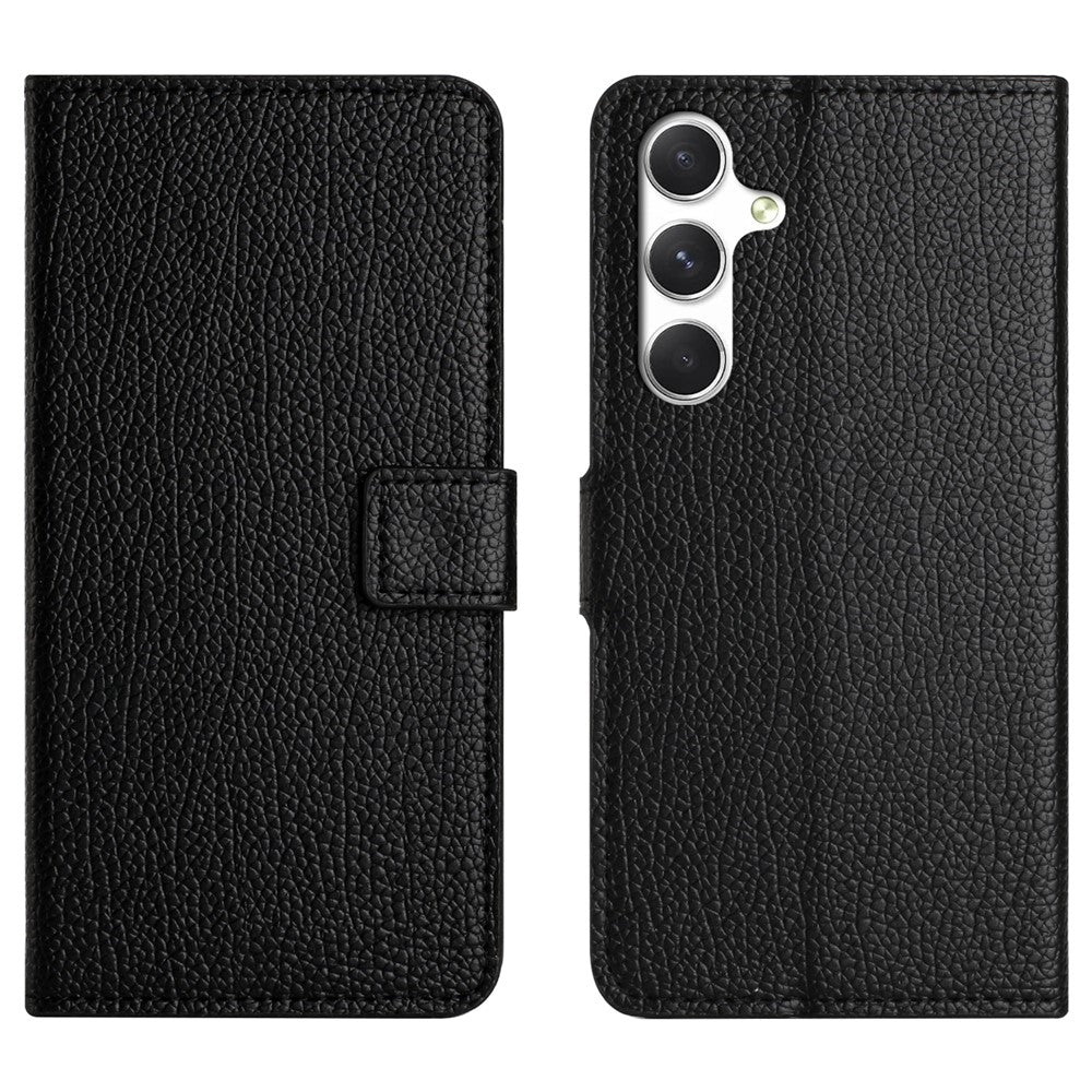 For Samsung Galaxy A57 5G Case PU Leather Wallet Phone Cover Litchi Texture, Black