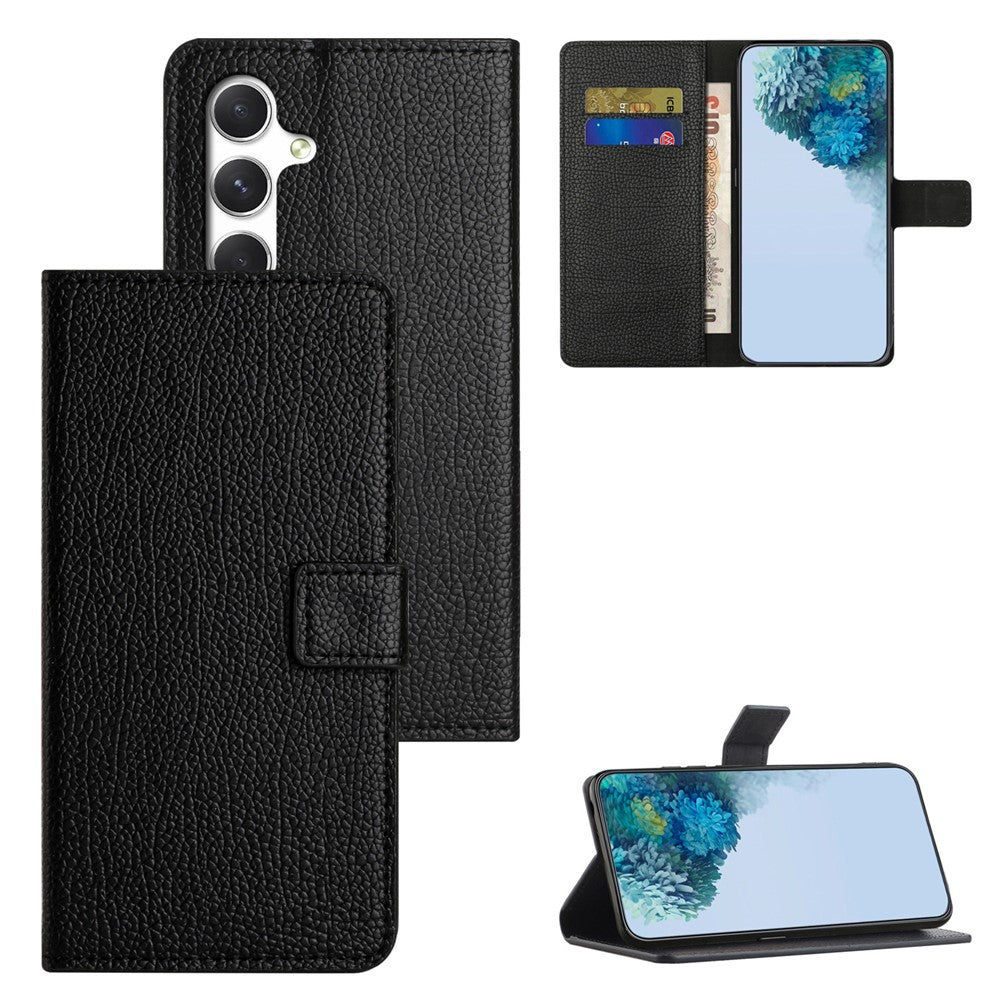For Samsung Galaxy A57 5G Case PU Leather Wallet Phone Cover Litchi Texture, Black