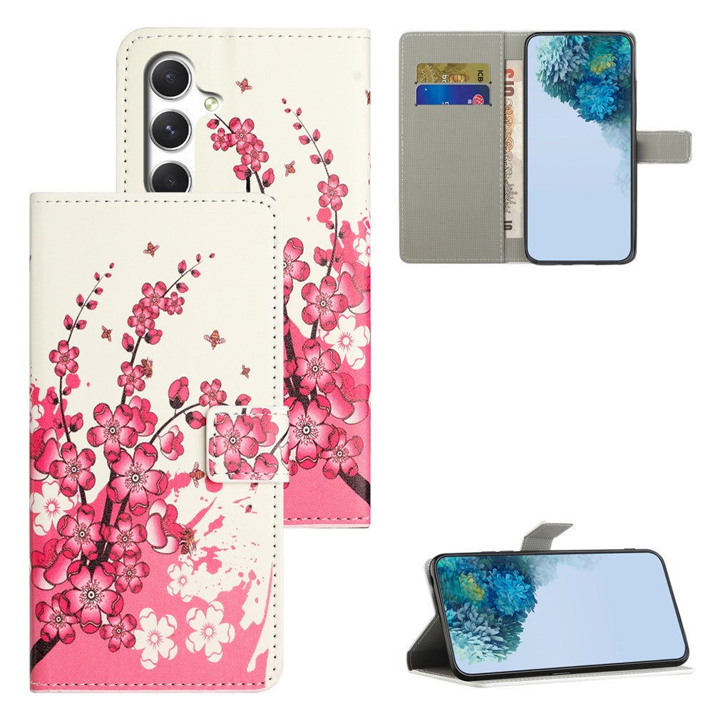 For Samsung Galaxy A57 5G Case Pattern Print PU Leather Wallet Phone Cover - Plum Blossom