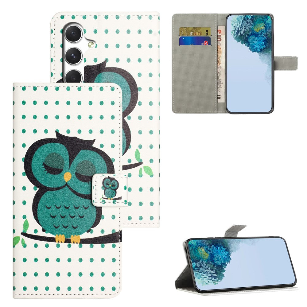 For Samsung Galaxy A57 5G Case Pattern Print PU Leather Wallet Phone Cover - Dots Owl