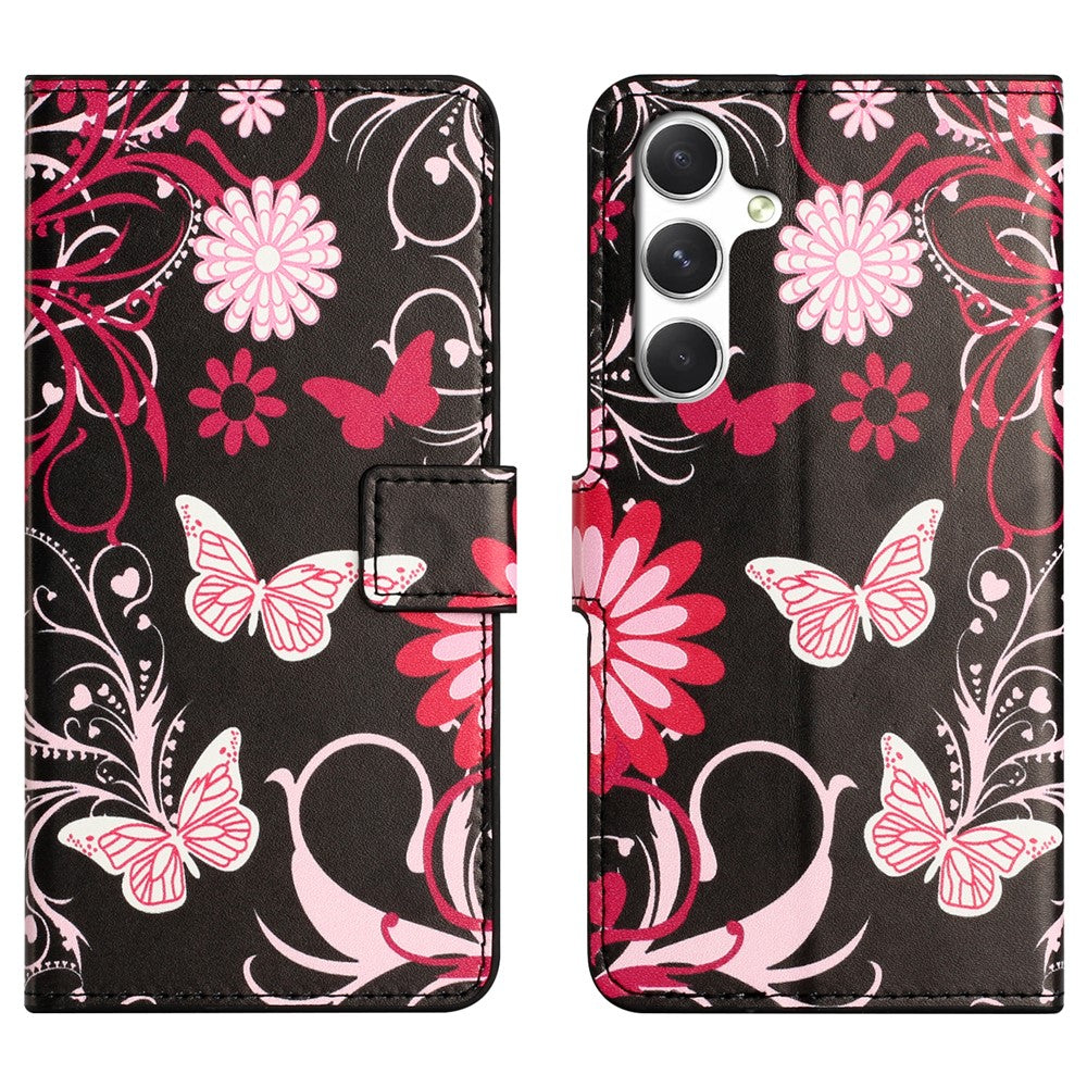 For Samsung Galaxy A57 5G Case Pattern Print PU Leather Wallet Phone Cover - Black Butterfly