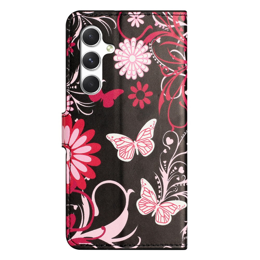 For Samsung Galaxy A57 5G Case Pattern Print PU Leather Wallet Phone Cover - Black Butterfly