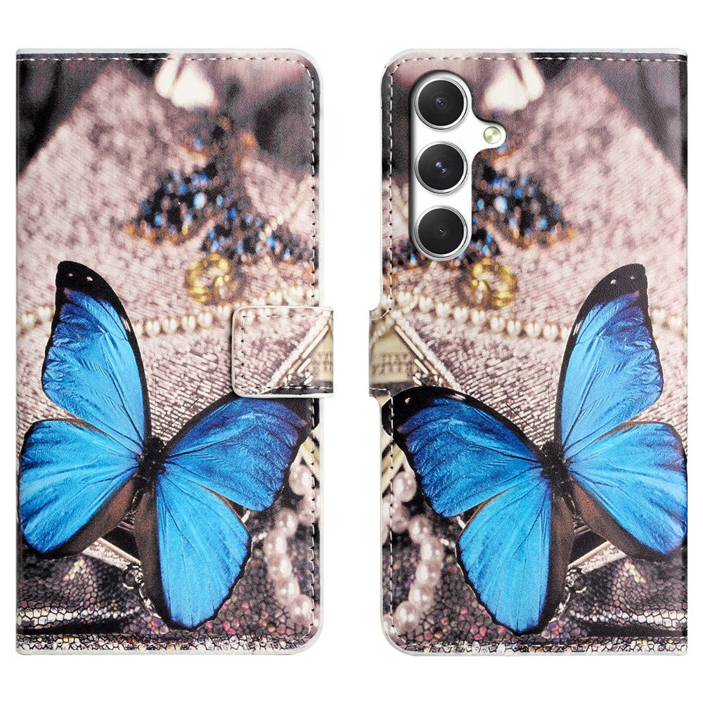 For Samsung Galaxy A57 5G Case Pattern Print PU Leather Wallet Phone Cover - Blue Butterfly
