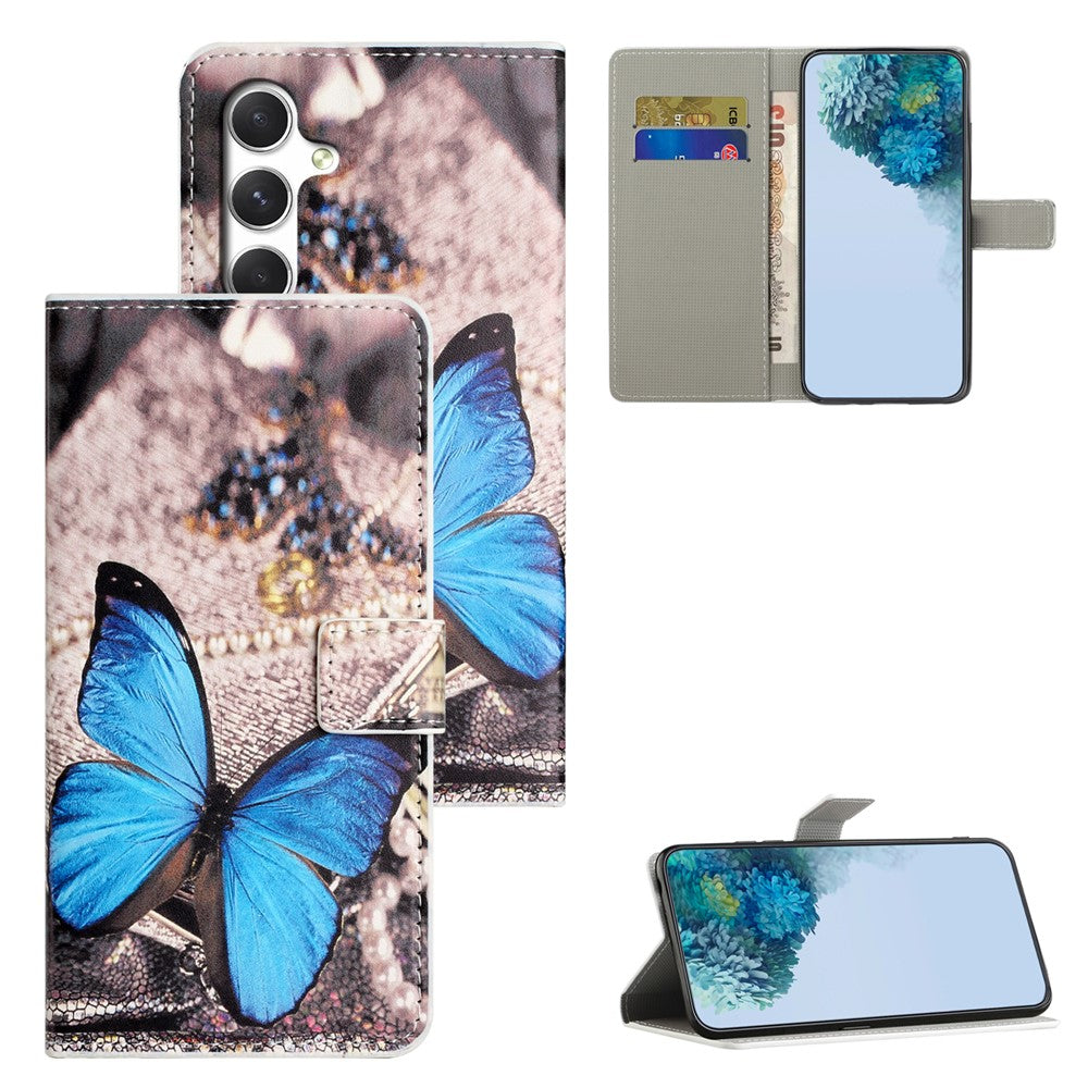 For Samsung Galaxy A57 5G Case Pattern Print PU Leather Wallet Phone Cover - Blue Butterfly