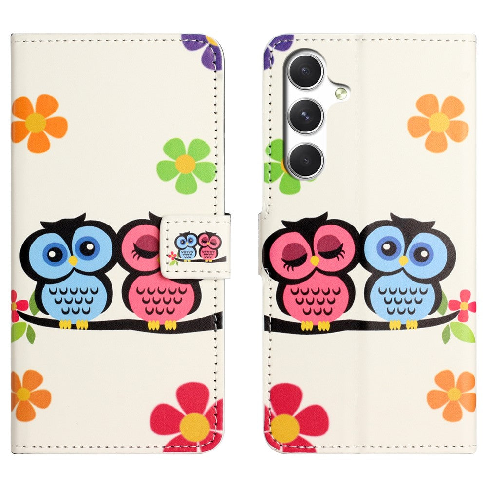 For Samsung Galaxy A57 5G Case Pattern Print PU Leather Wallet Phone Cover - Couple Owls