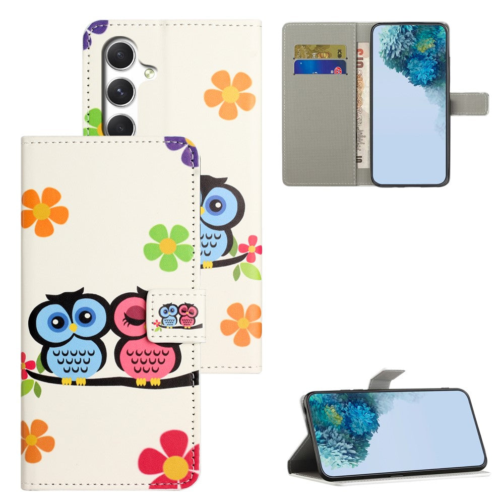 For Samsung Galaxy A57 5G Case Pattern Print PU Leather Wallet Phone Cover - Couple Owls