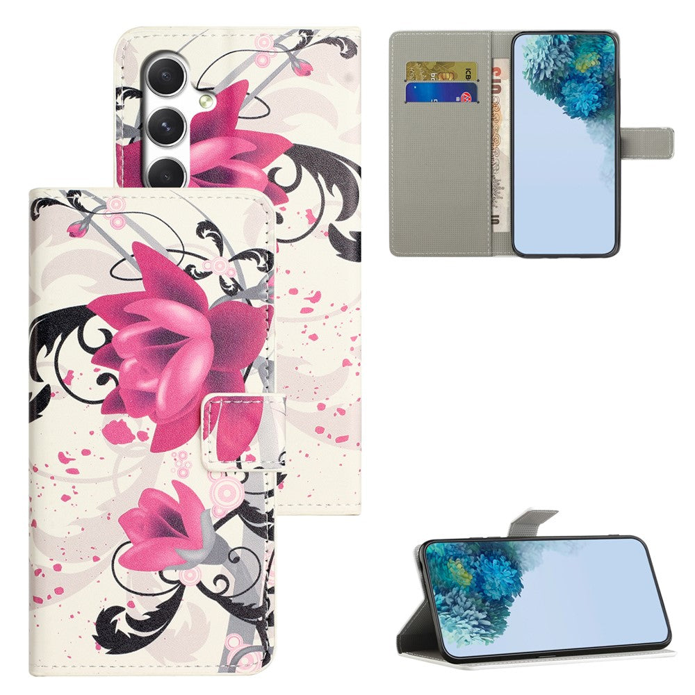 For Samsung Galaxy A57 5G Case Pattern Print PU Leather Wallet Phone Cover -  Lotus
