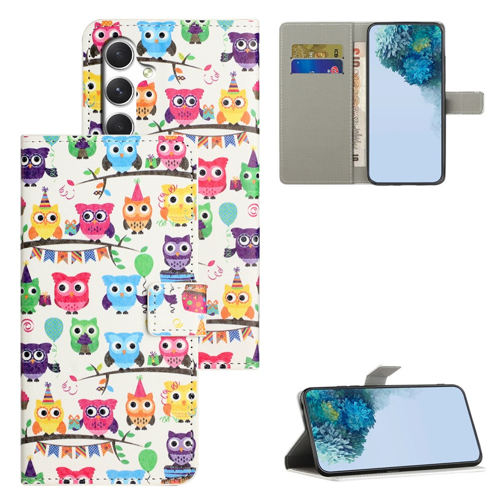 For Samsung Galaxy A57 5G Case Pattern Print PU Leather Wallet Phone Cover - Owls Sticker