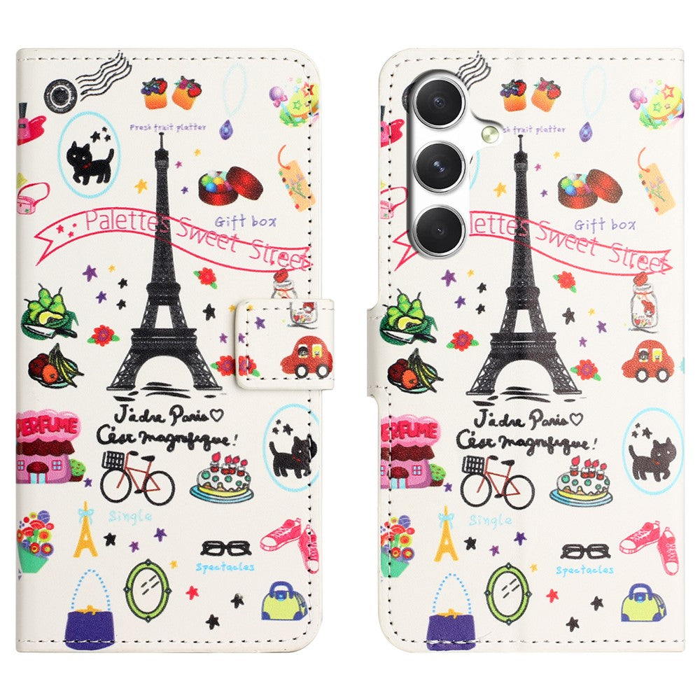For Samsung Galaxy A57 5G Case Pattern Print PU Leather Wallet Phone Cover - Eiffel Tower