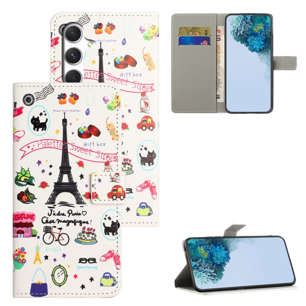 For Samsung Galaxy A57 5G Case Pattern Print PU Leather Wallet Phone Cover - Eiffel Tower