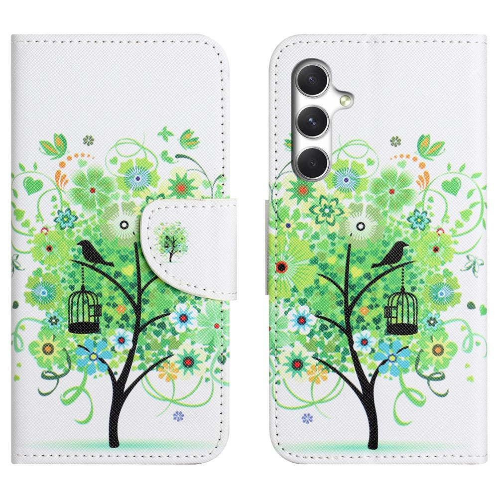 For Samsung Galaxy A57 5G Case Pattern Printing Cross Texture Leather Phone Cover - Green Tree