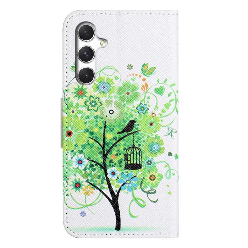 For Samsung Galaxy A57 5G Case Pattern Printing Cross Texture Leather Phone Cover - Green Tree