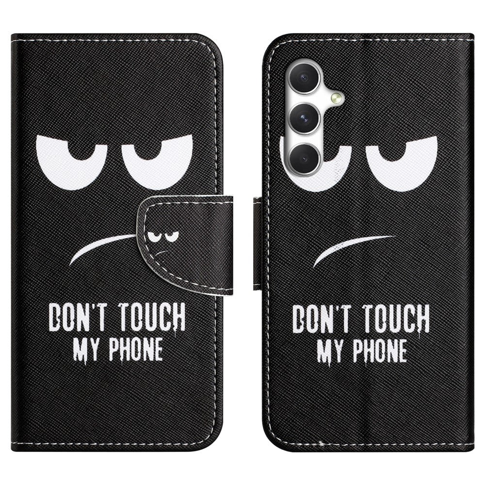 For Samsung Galaxy A57 5G Case Pattern Printing Cross Texture Leather Phone Cover - Don't Touch My Phone