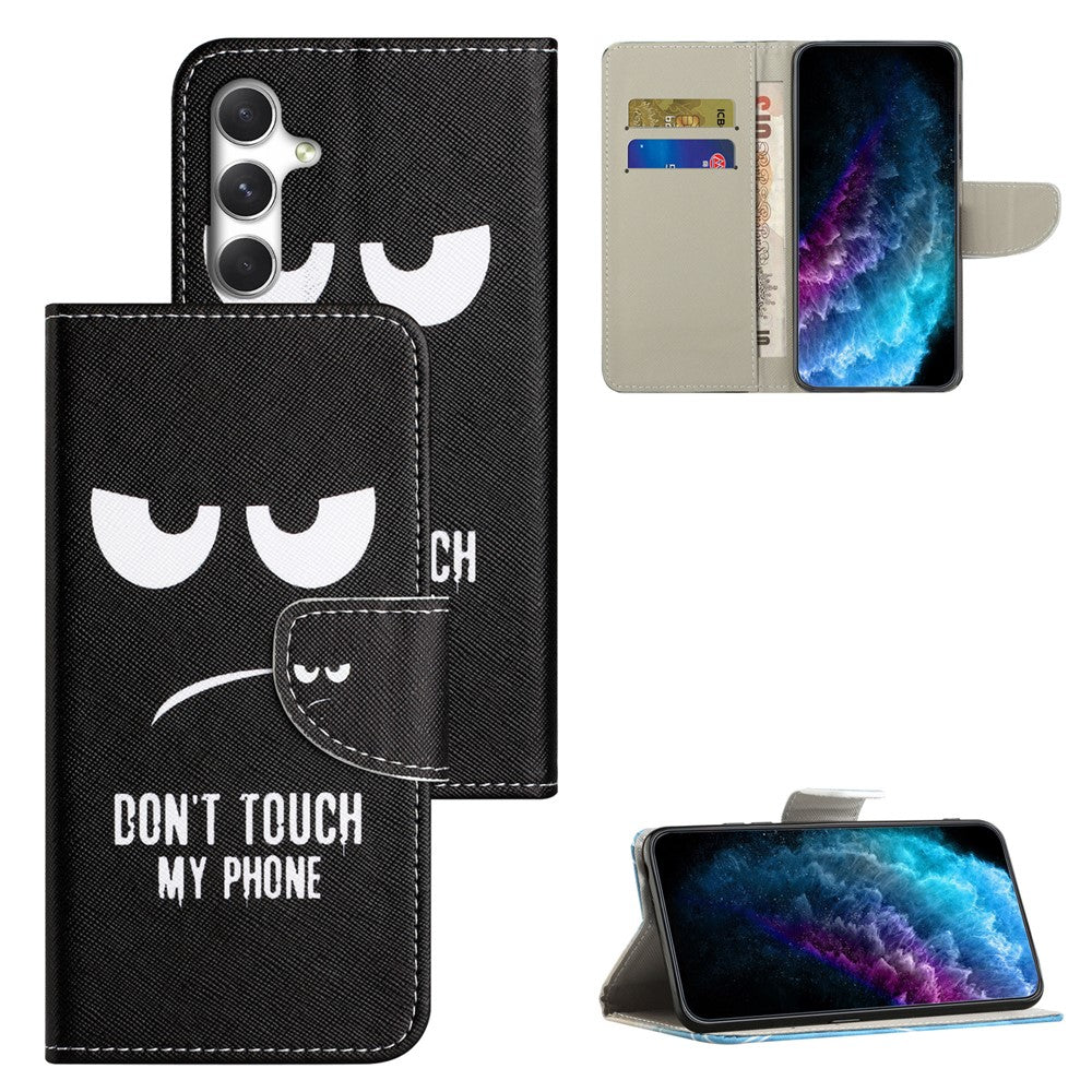 For Samsung Galaxy A57 5G Case Pattern Printing Cross Texture Leather Phone Cover - Don't Touch My Phone