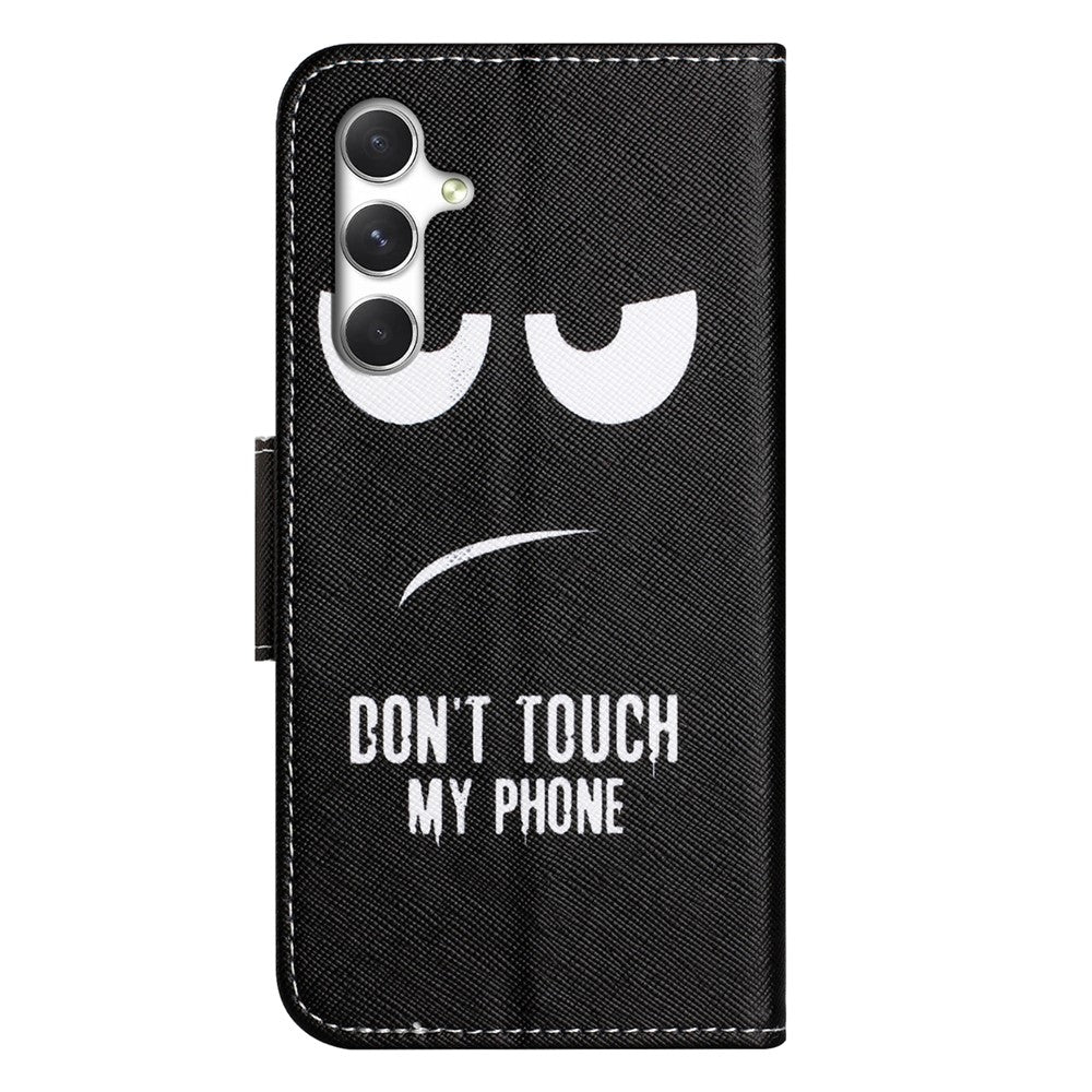 For Samsung Galaxy A57 5G Case Pattern Printing Cross Texture Leather Phone Cover - Don't Touch My Phone