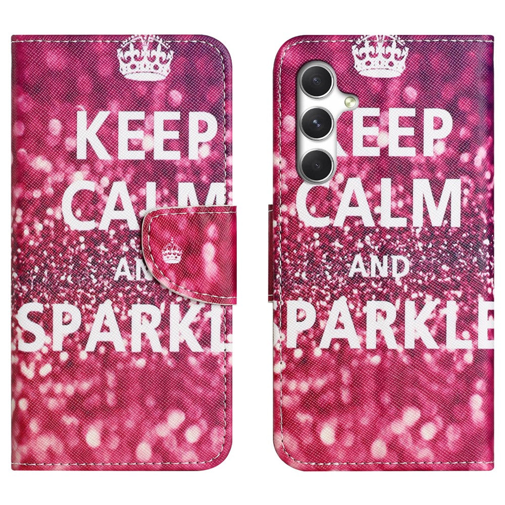 For Samsung Galaxy A57 5G Case Pattern Printing Cross Texture Leather Phone Cover - Keep Calm and Sparkle
