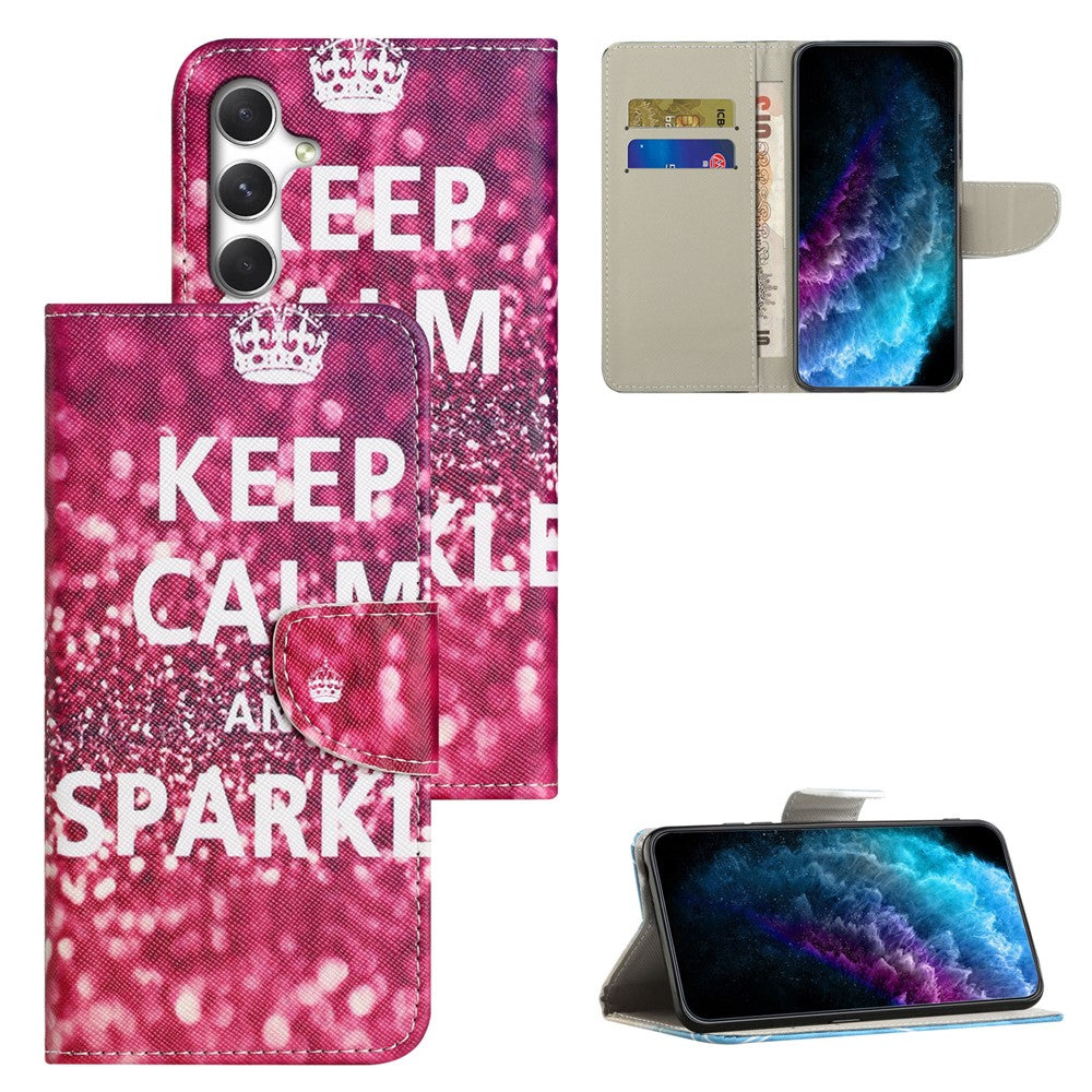 For Samsung Galaxy A57 5G Case Pattern Printing Cross Texture Leather Phone Cover - Keep Calm and Sparkle