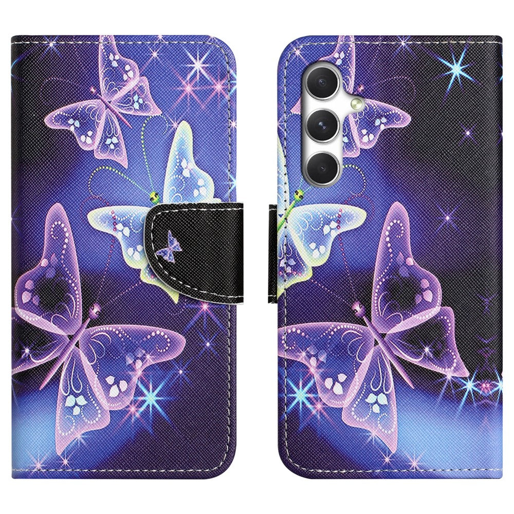 For Samsung Galaxy A57 5G Case Pattern Printing Cross Texture Leather Phone Cover - Sparkling Butterfly