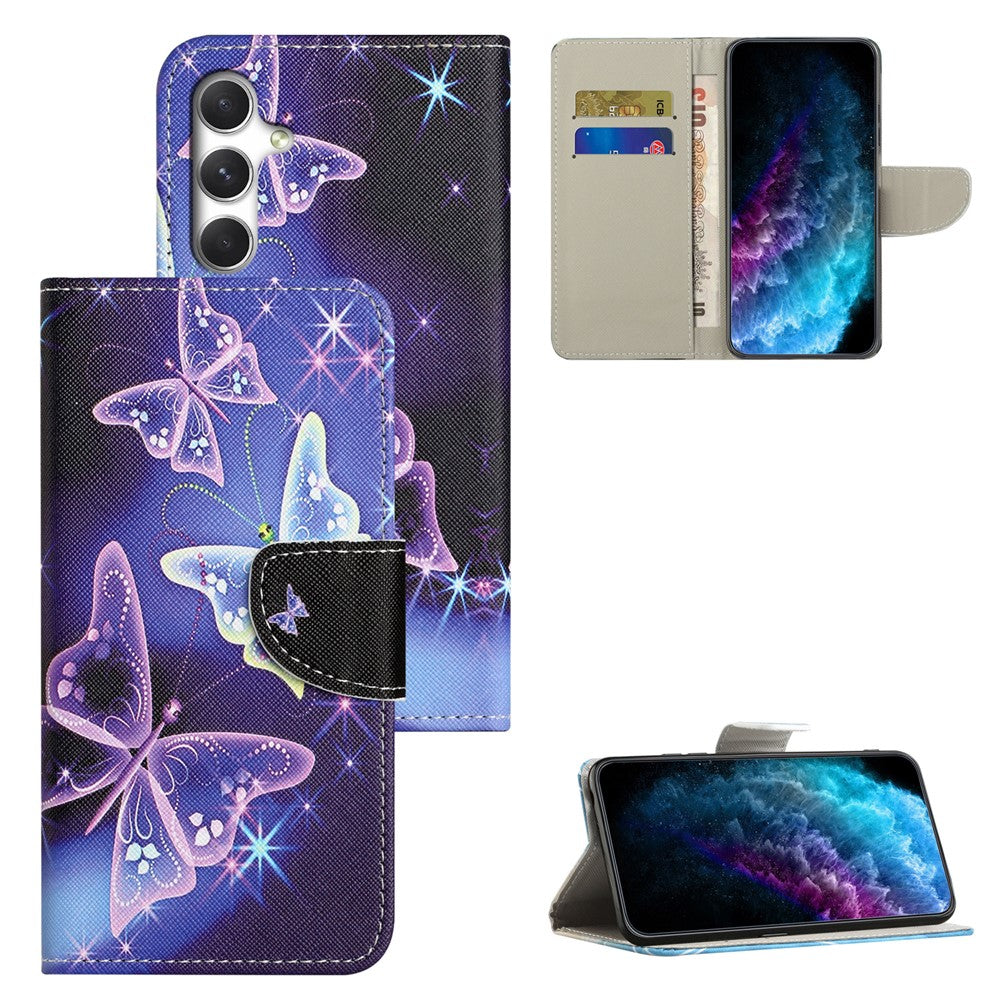 For Samsung Galaxy A57 5G Case Pattern Printing Cross Texture Leather Phone Cover - Sparkling Butterfly