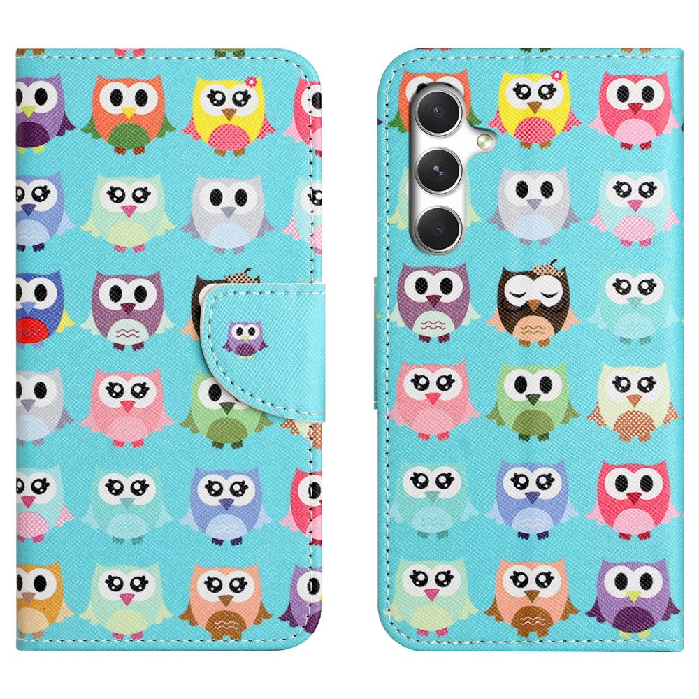 For Samsung Galaxy A57 5G Case Pattern Printing Cross Texture Leather Phone Cover - Owls