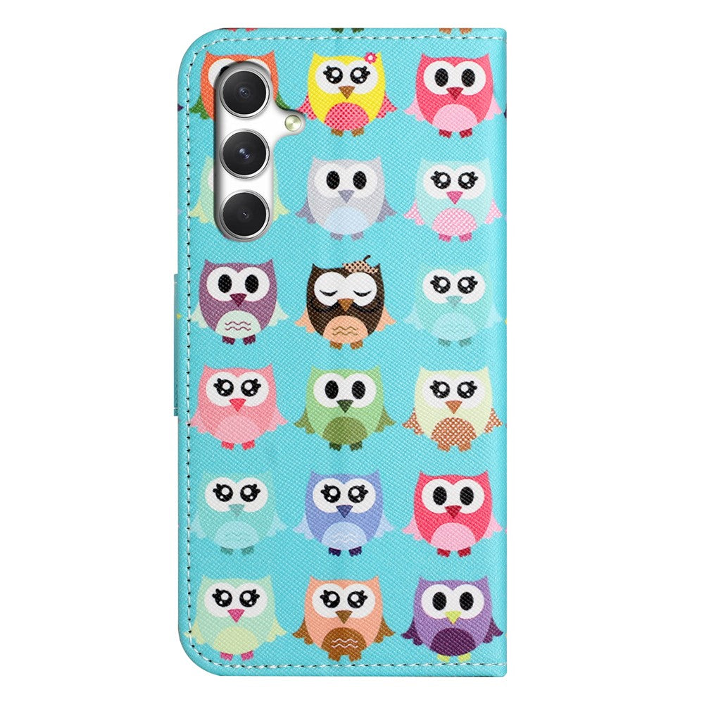 For Samsung Galaxy A57 5G Case Pattern Printing Cross Texture Leather Phone Cover - Owls
