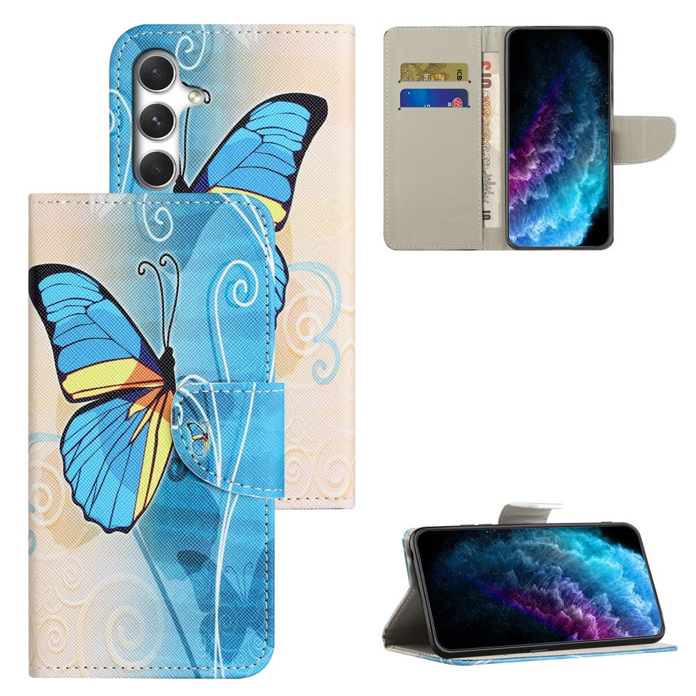 For Samsung Galaxy A57 5G Case Pattern Printing Cross Texture Leather Phone Cover - Butterfly