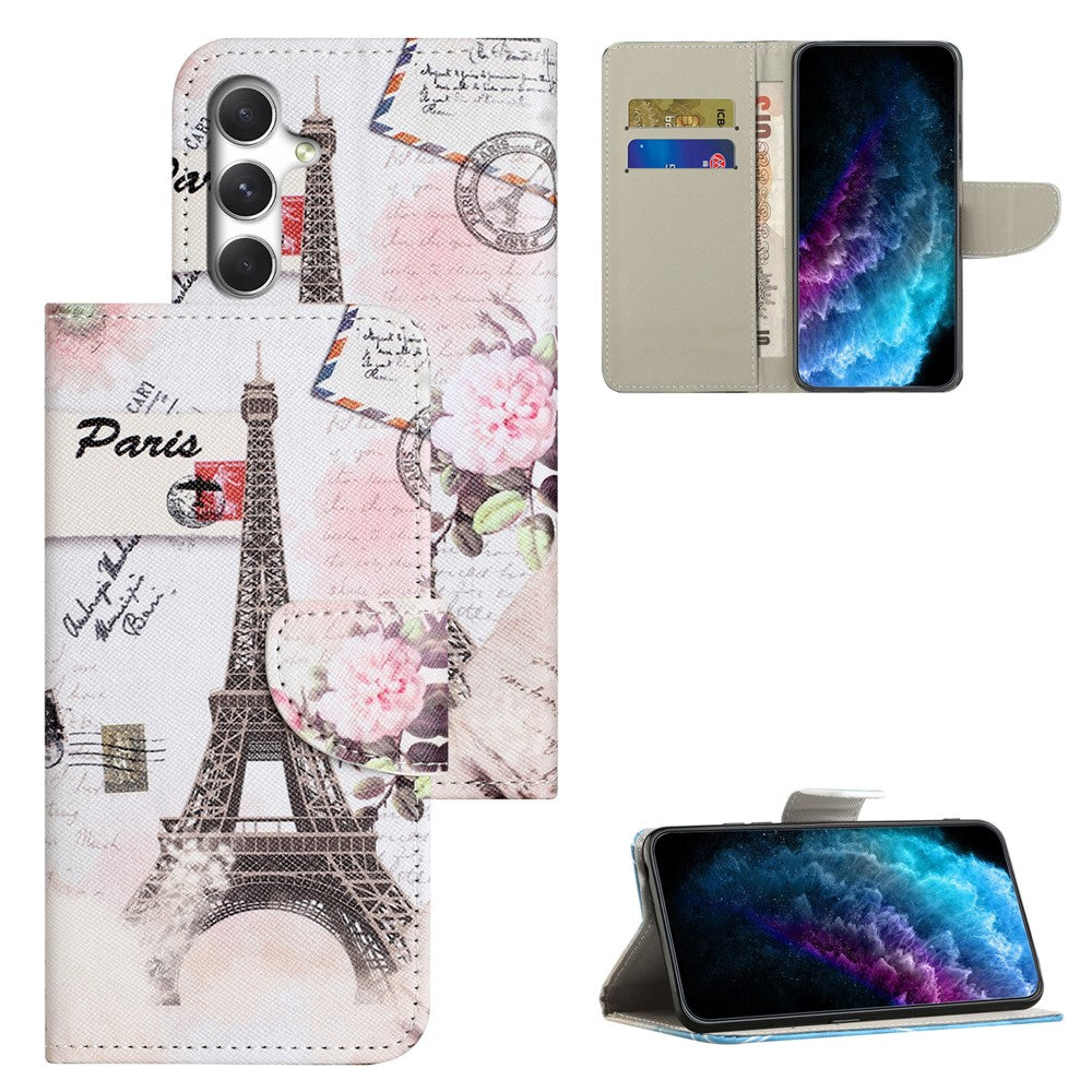 For Samsung Galaxy A57 5G Case Pattern Printing Cross Texture Leather Phone Cover - Tower