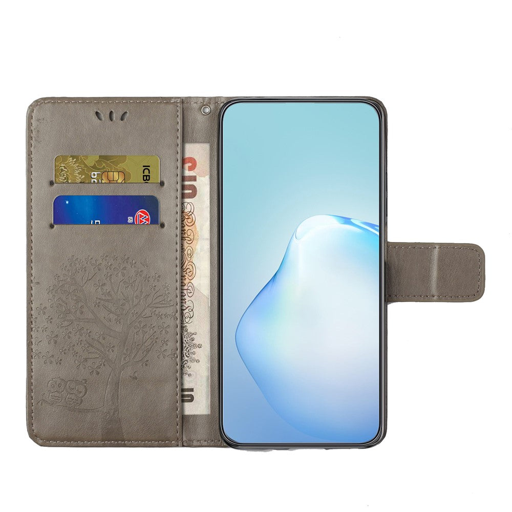 For Samsung Galaxy A57 5G Case PU Leather Owl Tree Imprinted Wallet Phone Cover with Strap  - Grey