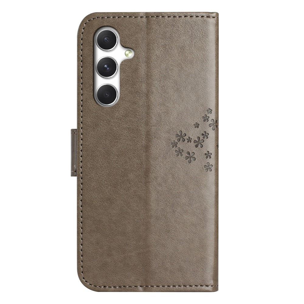 For Samsung Galaxy A57 5G Case PU Leather Owl Tree Imprinted Wallet Phone Cover with Strap  - Grey