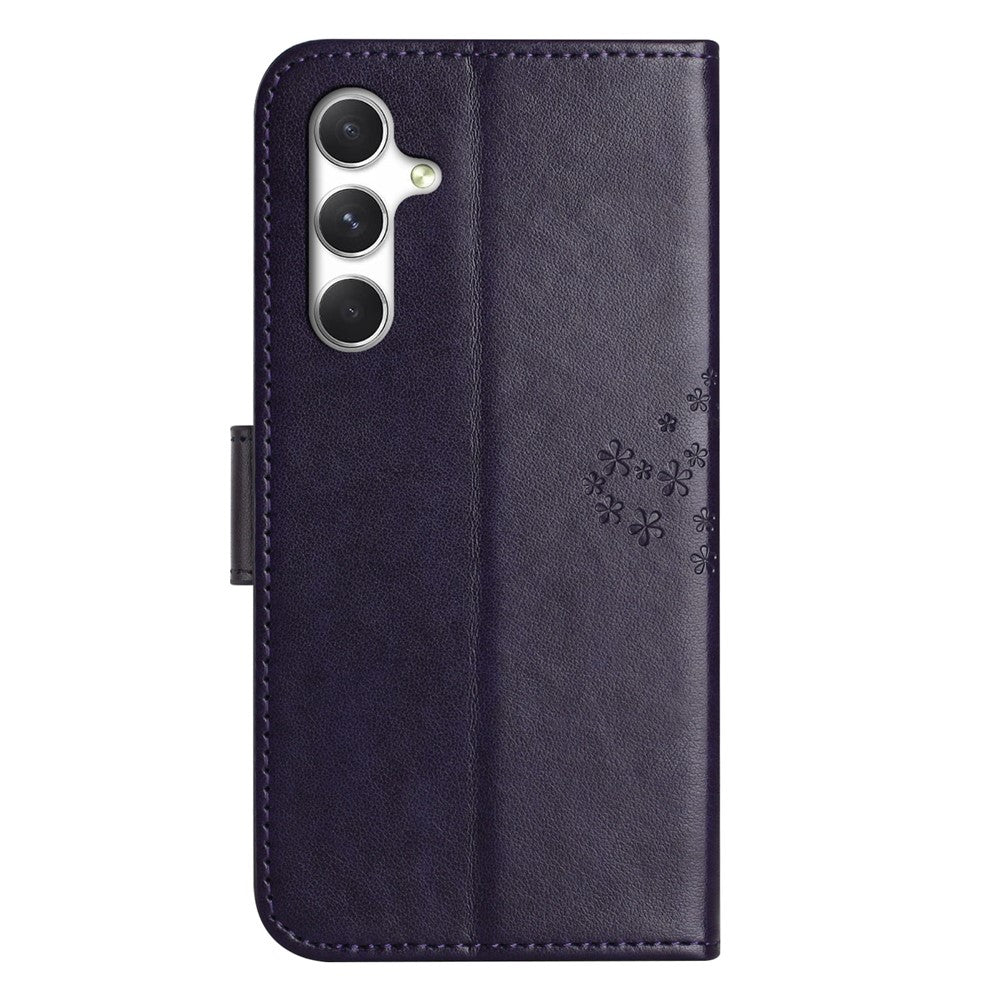 For Samsung Galaxy A57 5G Case PU Leather Owl Tree Imprinted Wallet Phone Cover with Strap  - Dark Blue