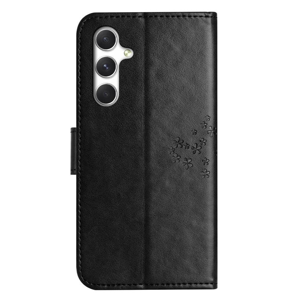 For Samsung Galaxy A57 5G Case PU Leather Owl Tree Imprinted Wallet Phone Cover with Strap  - Black