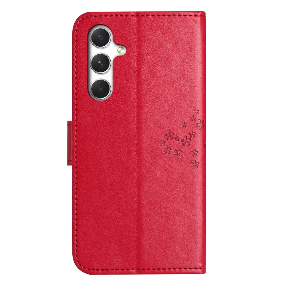 For Samsung Galaxy A57 5G Case PU Leather Owl Tree Imprinted Wallet Phone Cover with Strap  - Red