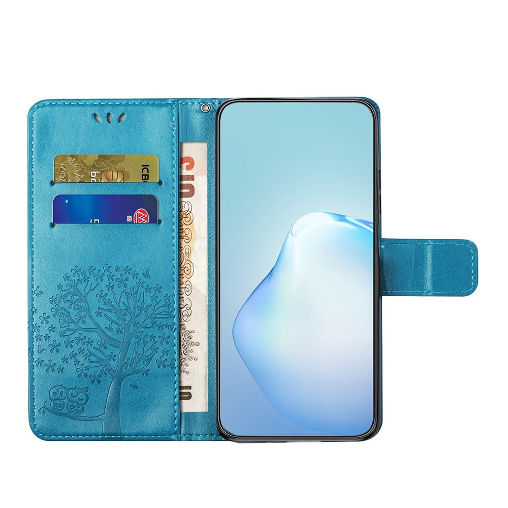 For Samsung Galaxy A57 5G Case PU Leather Owl Tree Imprinted Wallet Phone Cover with Strap  - Blue