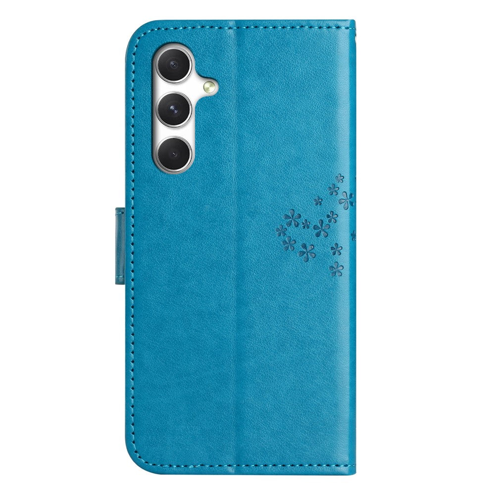 For Samsung Galaxy A57 5G Case PU Leather Owl Tree Imprinted Wallet Phone Cover with Strap  - Blue