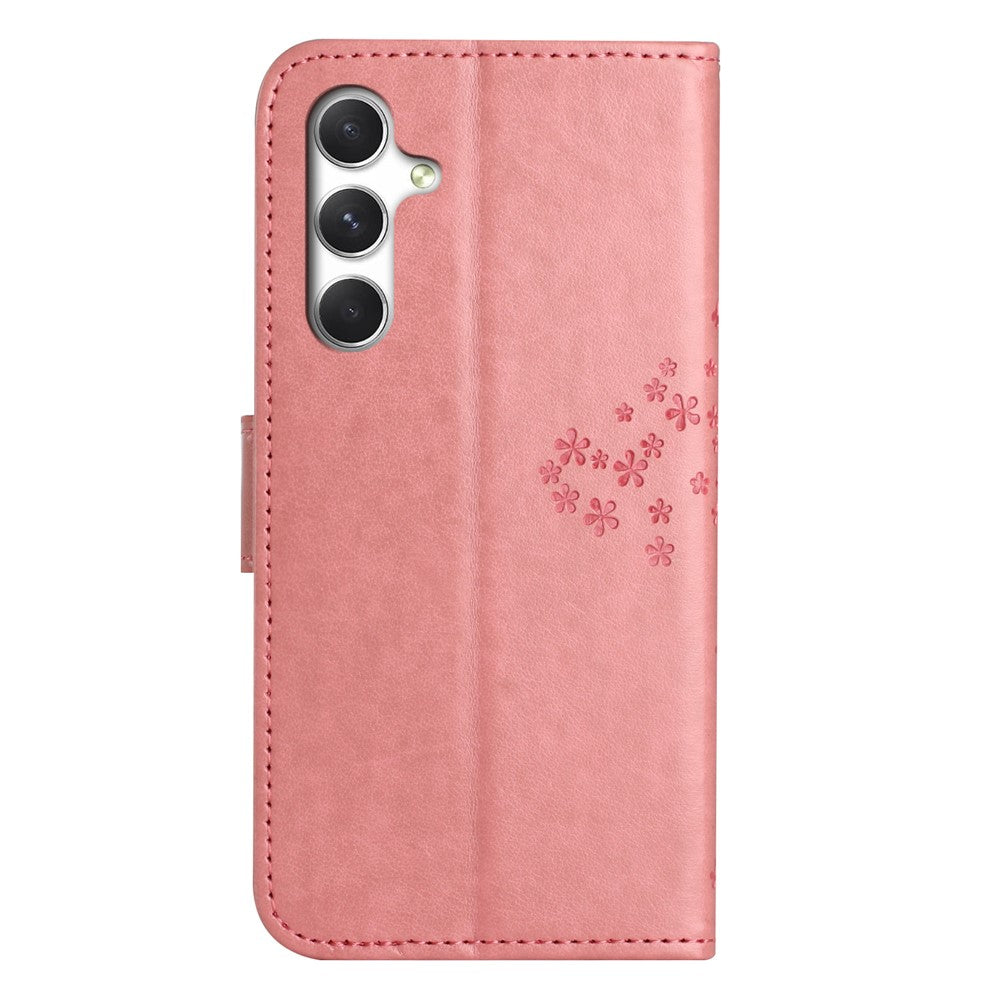 For Samsung Galaxy A57 5G Case PU Leather Owl Tree Imprinted Wallet Phone Cover with Strap  - Pink