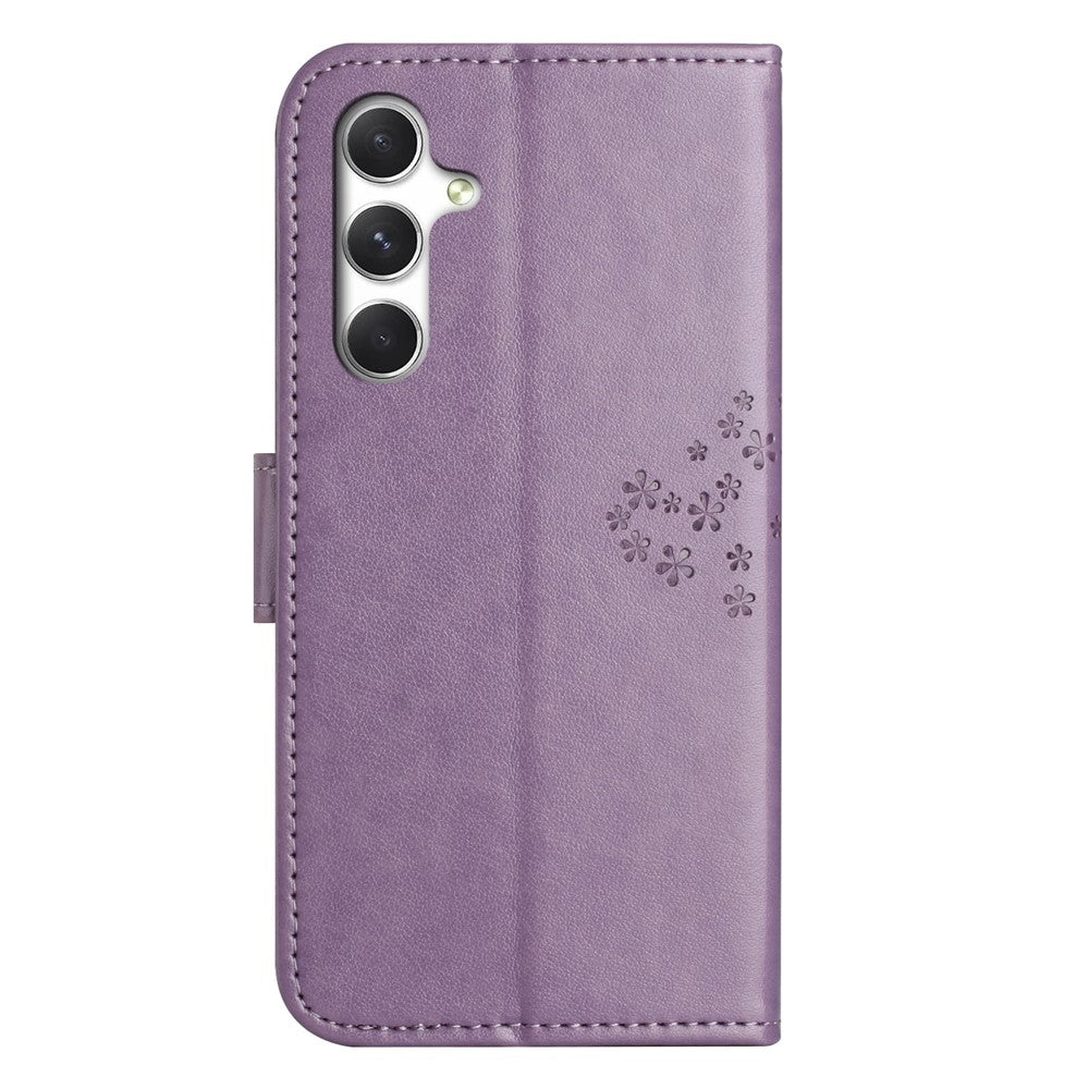 For Samsung Galaxy A57 5G Case PU Leather Owl Tree Imprinted Wallet Phone Cover with Strap  - Purple