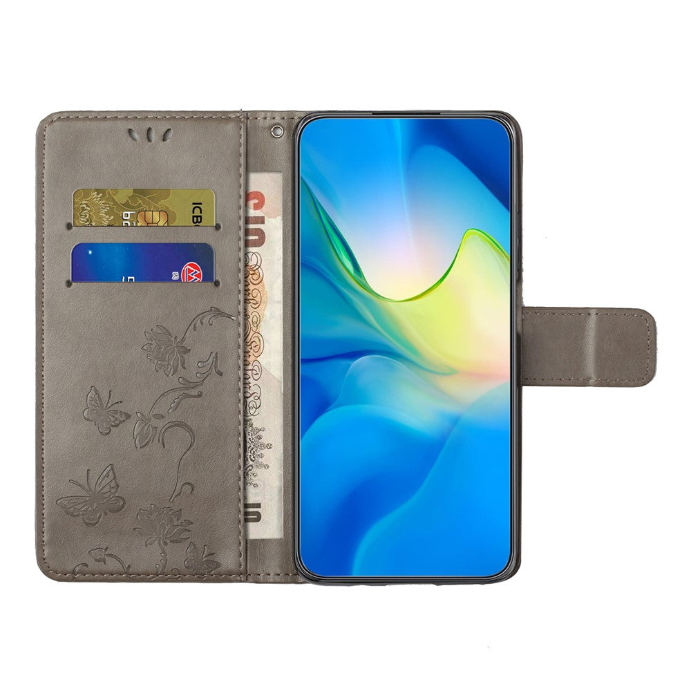 For Samsung Galaxy A57 5G Case Wallet Stand Imprinted Butterfly Flower PU Leather Phone Cover - Grey
