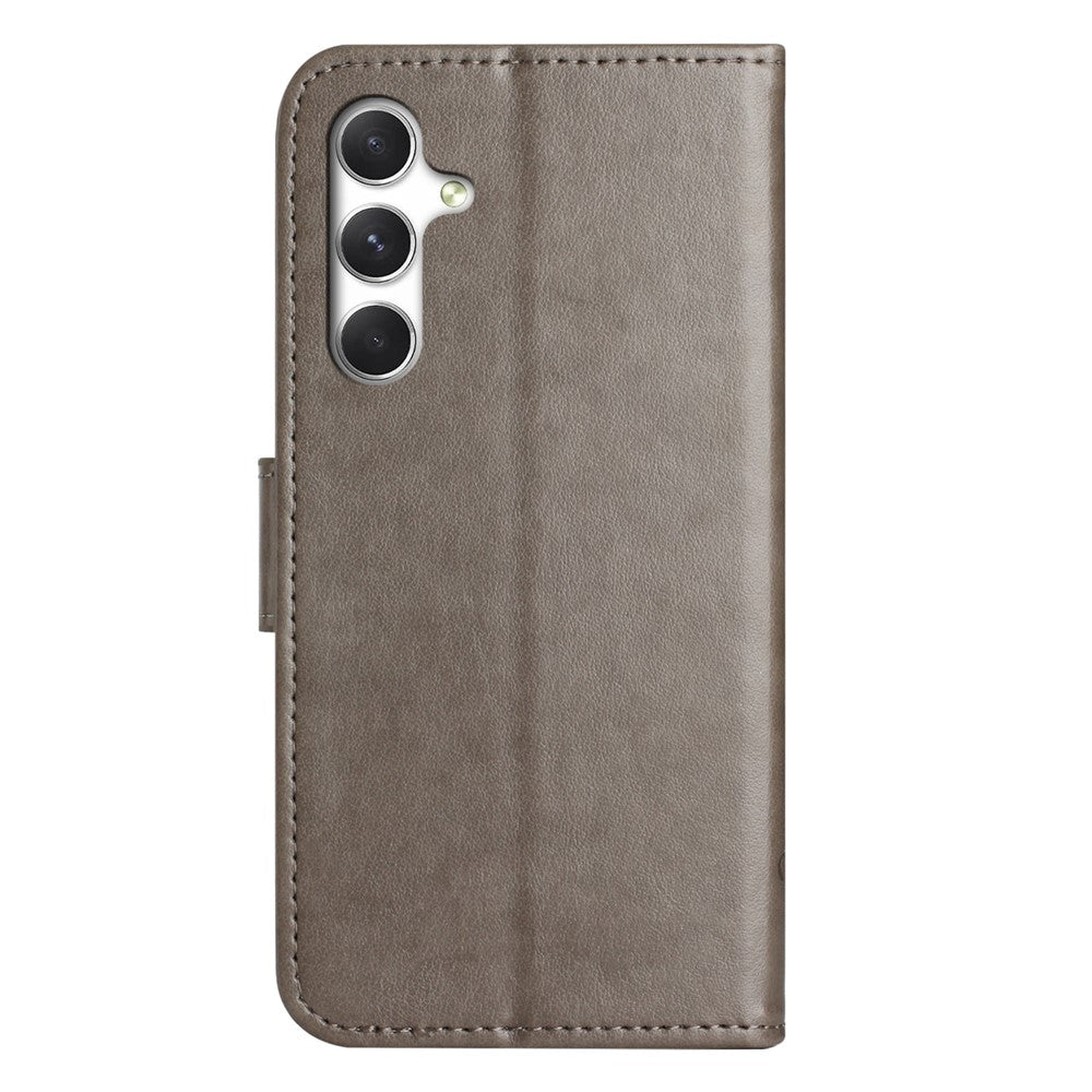 For Samsung Galaxy A57 5G Case Wallet Stand Imprinted Butterfly Flower PU Leather Phone Cover - Grey