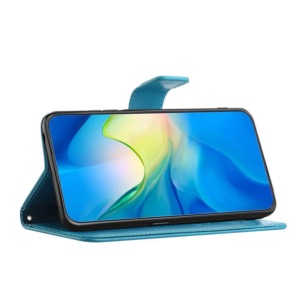 For Samsung Galaxy A57 5G Case Wallet Stand Imprinted Butterfly Flower PU Leather Phone Cover - Blue