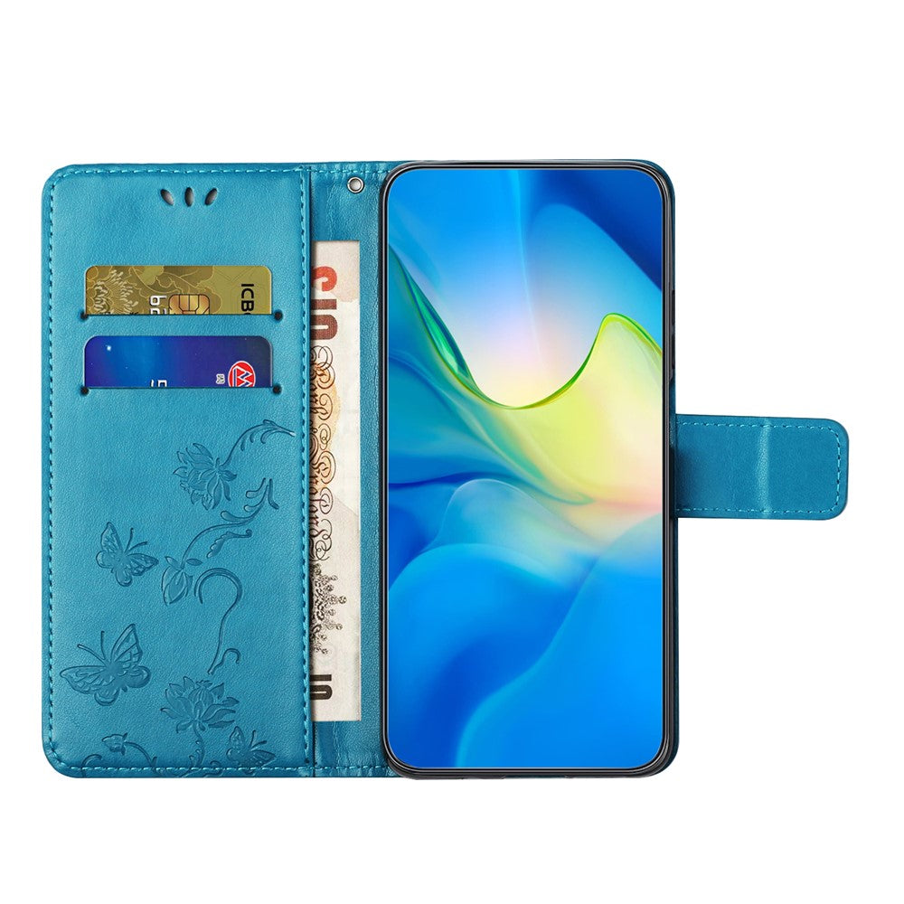 For Samsung Galaxy A57 5G Case Wallet Stand Imprinted Butterfly Flower PU Leather Phone Cover - Blue