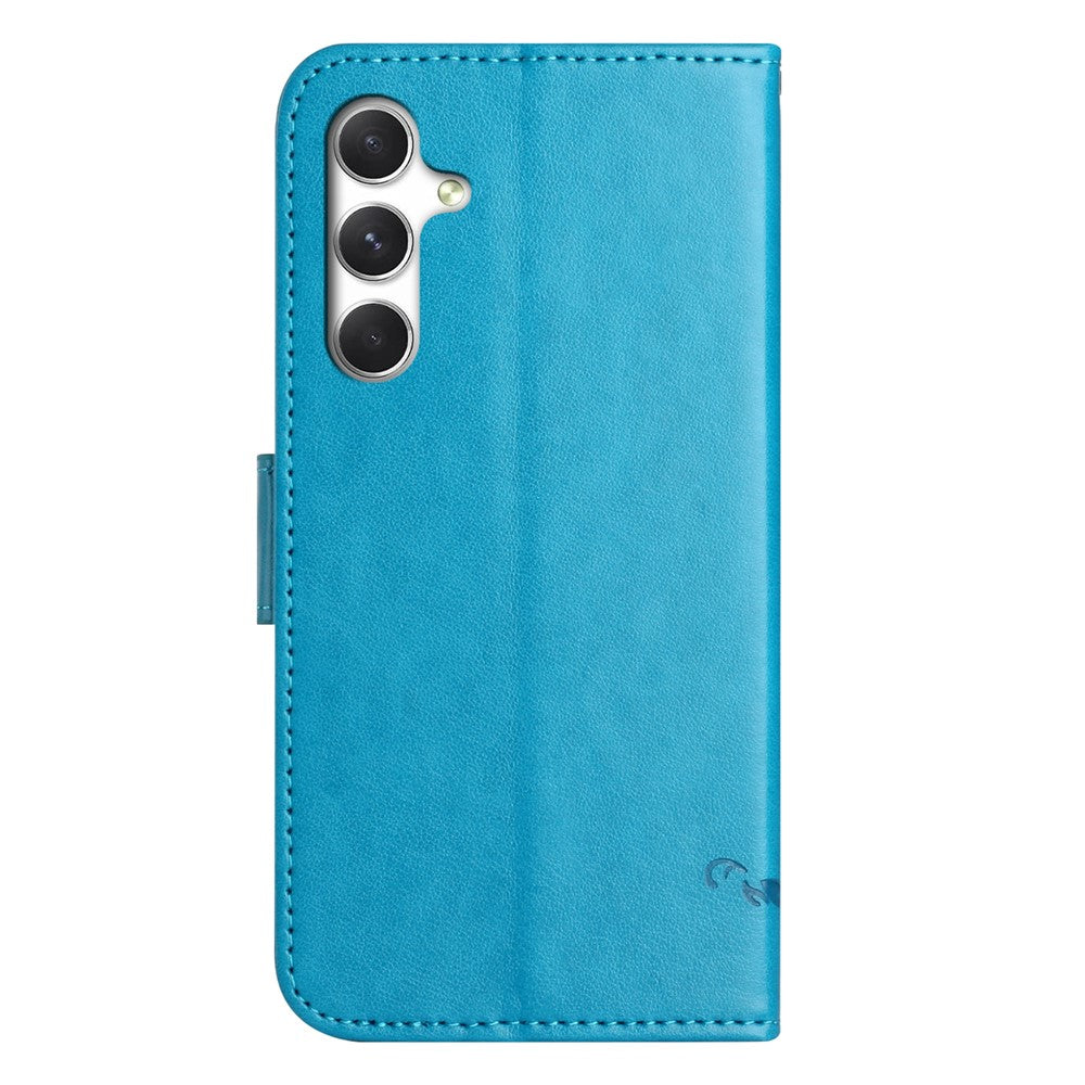 For Samsung Galaxy A57 5G Case Wallet Stand Imprinted Butterfly Flower PU Leather Phone Cover - Blue