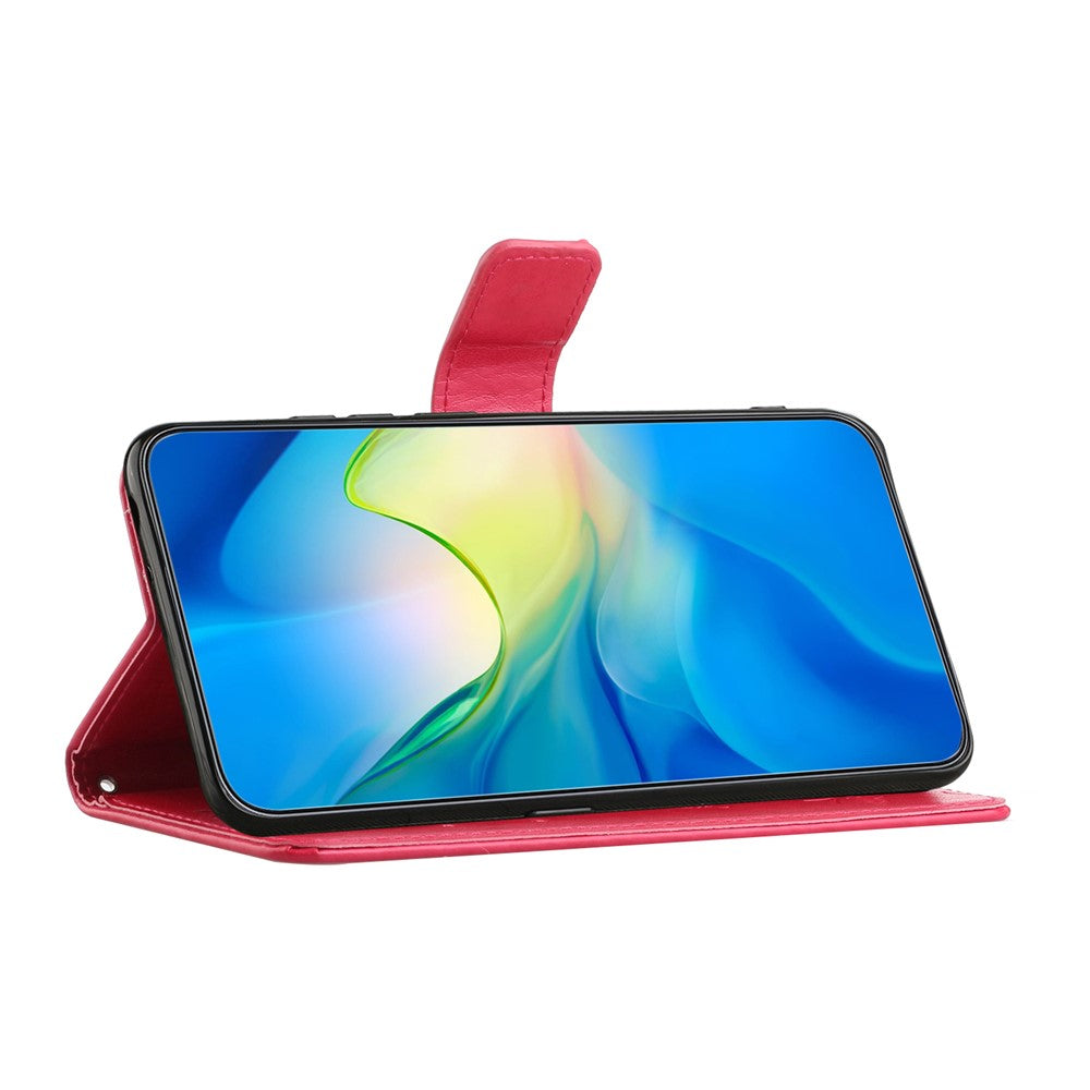 For Samsung Galaxy A57 5G Case Wallet Stand Imprinted Butterfly Flower PU Leather Phone Cover - Red