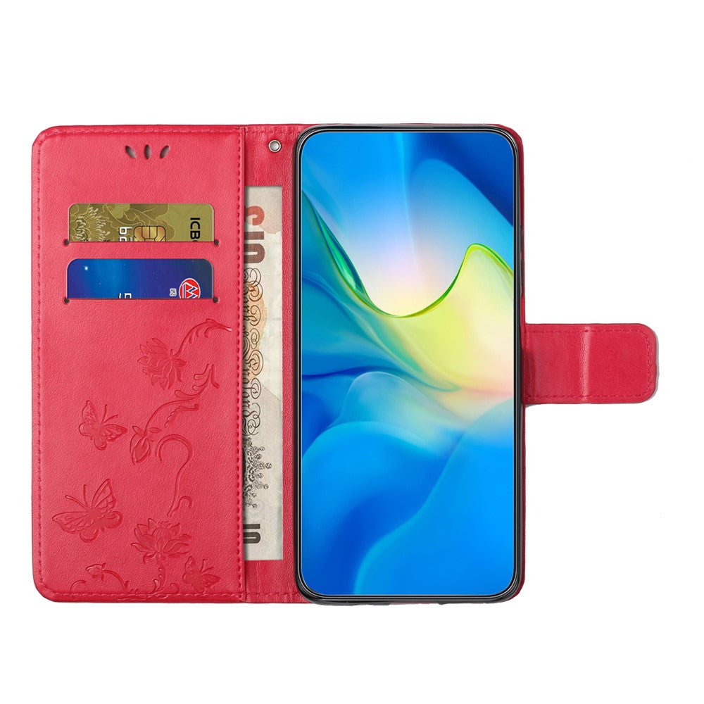 For Samsung Galaxy A57 5G Case Wallet Stand Imprinted Butterfly Flower PU Leather Phone Cover - Red