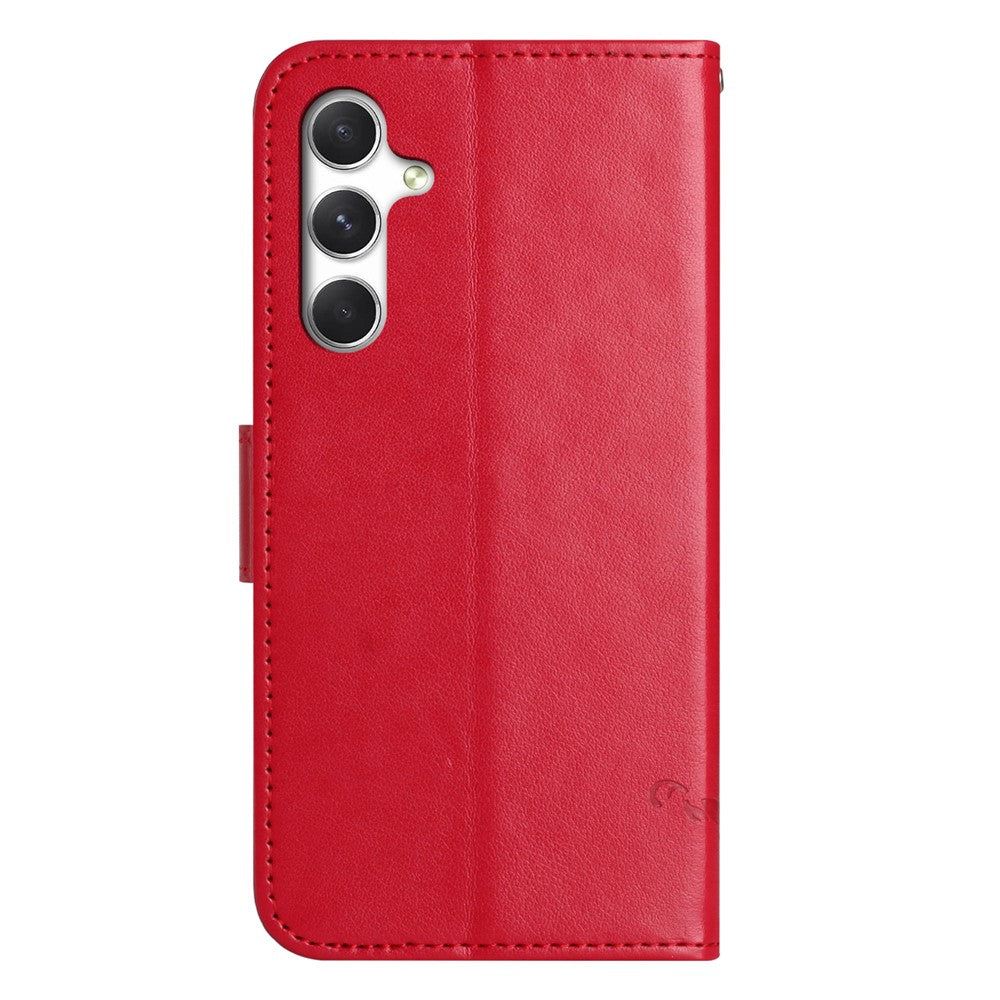 For Samsung Galaxy A57 5G Case Wallet Stand Imprinted Butterfly Flower PU Leather Phone Cover - Red