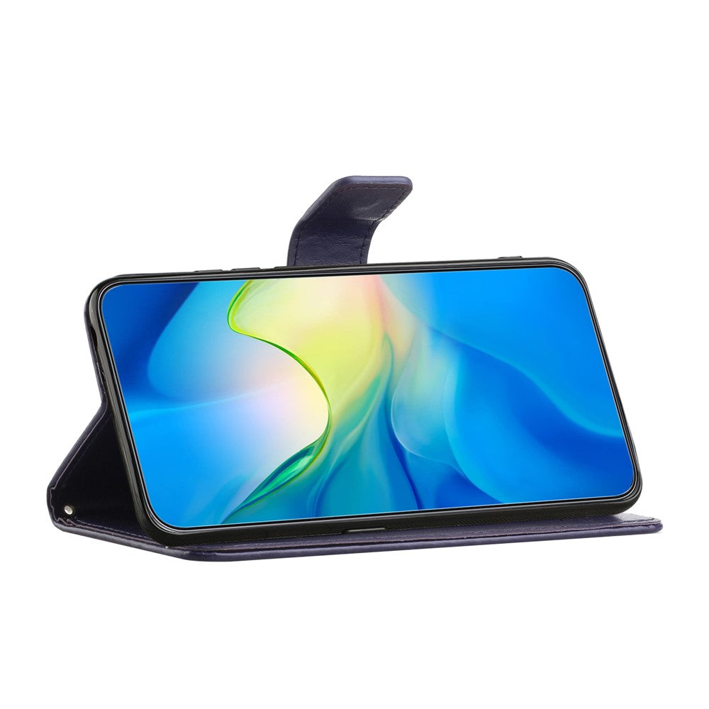For Samsung Galaxy A57 5G Case Wallet Stand Imprinted Butterfly Flower PU Leather Phone Cover - Dark Blue