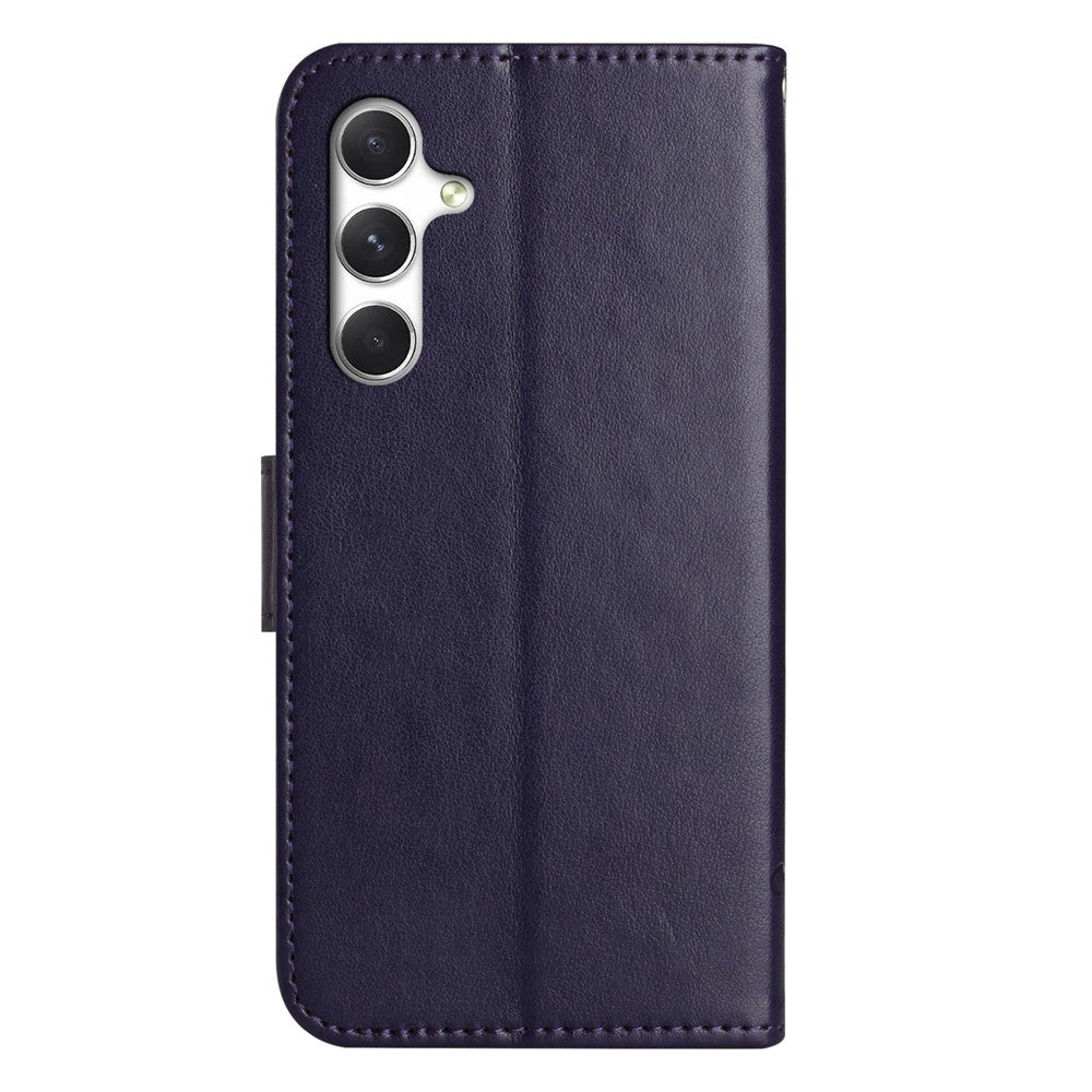 For Samsung Galaxy A57 5G Case Wallet Stand Imprinted Butterfly Flower PU Leather Phone Cover - Dark Blue