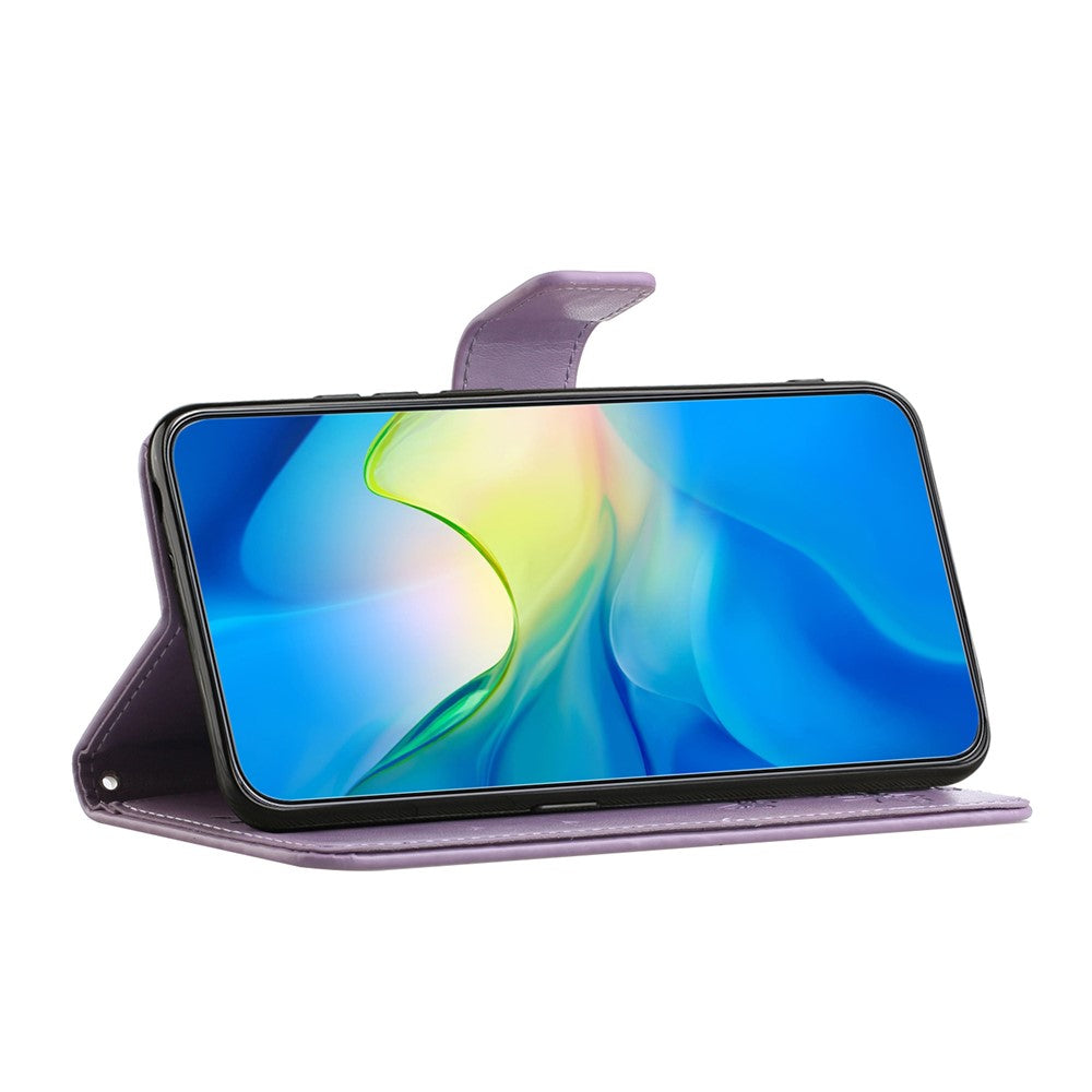 For Samsung Galaxy A57 5G Case Wallet Stand Imprinted Butterfly Flower PU Leather Phone Cover - Purple