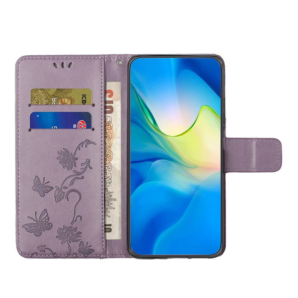 For Samsung Galaxy A57 5G Case Wallet Stand Imprinted Butterfly Flower PU Leather Phone Cover - Purple