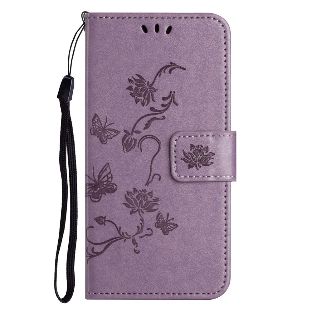 For Samsung Galaxy A57 5G Case Wallet Stand Imprinted Butterfly Flower PU Leather Phone Cover - Purple
