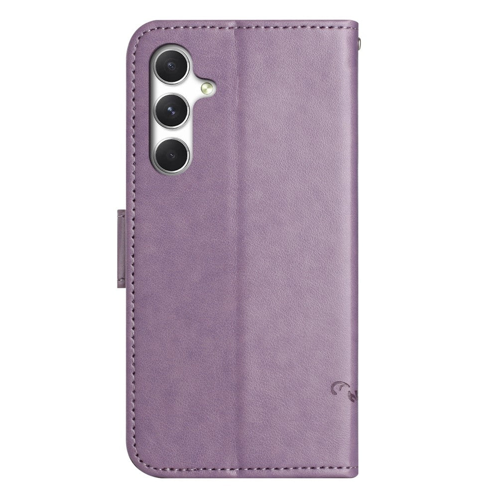 For Samsung Galaxy A57 5G Case Wallet Stand Imprinted Butterfly Flower PU Leather Phone Cover - Purple